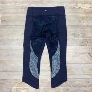 Lululemon Wunder Under Crop Leggings Size 6 Luon Camo Pebble Blue Yoga Pilates